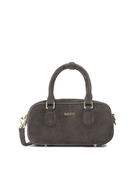 Piccola borsa da bowling in pelle scamosciata con tracolla staccabile WERO