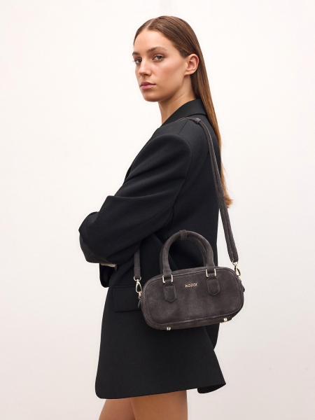 Piccola borsa da bowling in pelle scamosciata con tracolla staccabile WERO