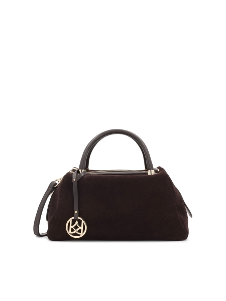 Borsetta in pelle scamosciata e vera pelle marrone con portachiavi WENNY