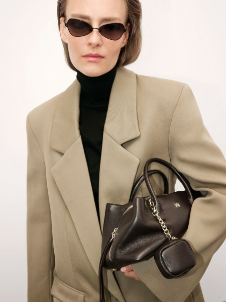 Borsa marrone con cerniera a doppio cursore  AMARA