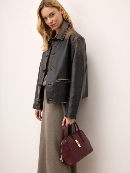 Borsa in pelle marrone con manici CYRELLA S