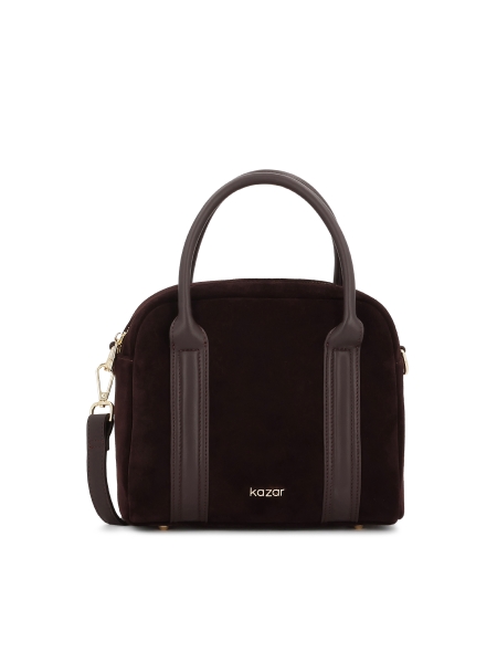 Borsa in pelle scamosciata marrone scuro con manici in pelle ARLENA