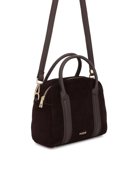 Borsa in pelle scamosciata marrone scuro con manici in pelle ARLENA