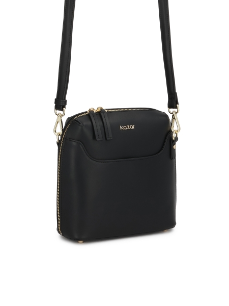 Borsa postale in pelle nera con tasca frontale CARIN