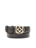 Cintura da donna in pelle nera con fibbia rotonda e monogramma MANITA