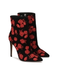 Stivali in pelle scamosciata con fiori rossi ricamati ADLEY