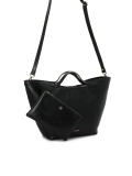 Elegante borsa in pelle nera con logo in oro RILEY