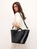 Elegante borsa in pelle nera con logo in oro RILEY