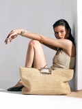 Borsa in rafia beige con manici costruiti AUDREY