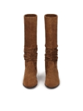 Stivali marroni con tomaia increspata ELAINA