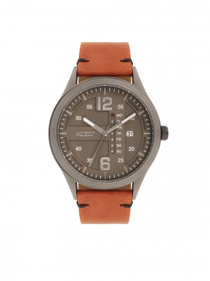 Orologio analogico con cinturino in pelle marrone
