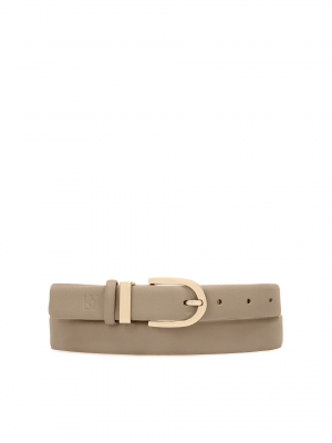 Cintura in pelle liscia color taupe con fibbia mezza tonda 