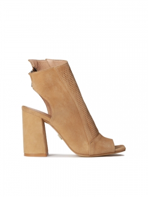 Stivali peep toe da donna, marrone chiaro