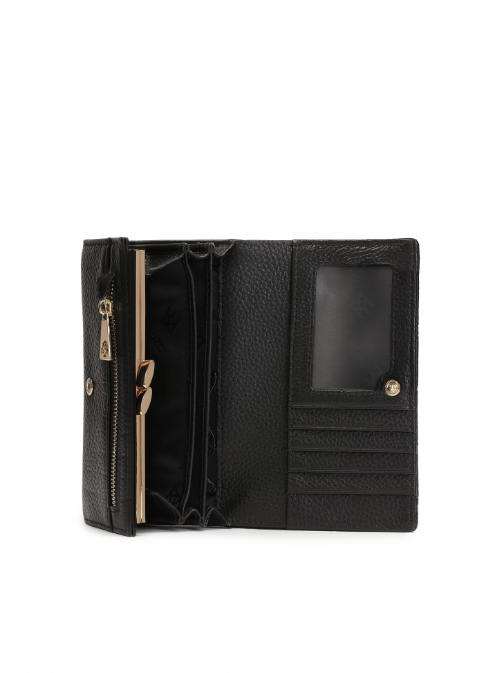 Elegante portafoglio nero con trapuntatura e strass SANTI