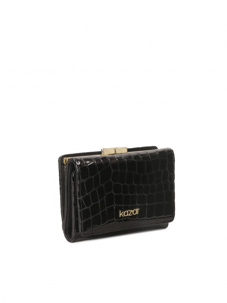 Portafoglio nero piccolo in vernice goffrata ASA