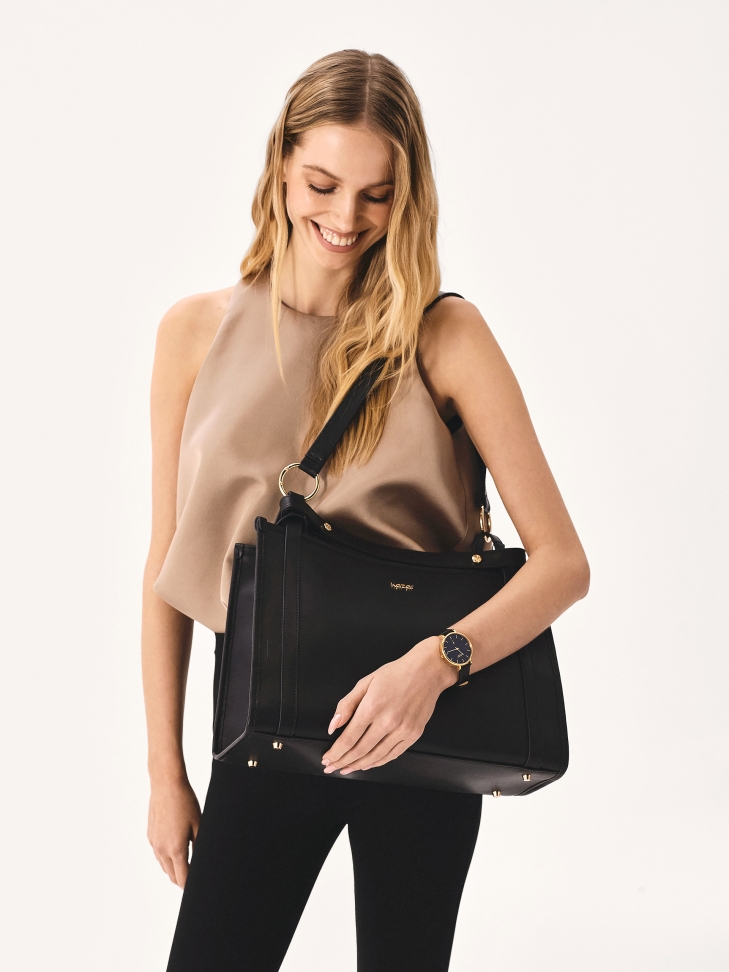 Orologio nero e oro con cinturino in pelle NOBLE CLASS