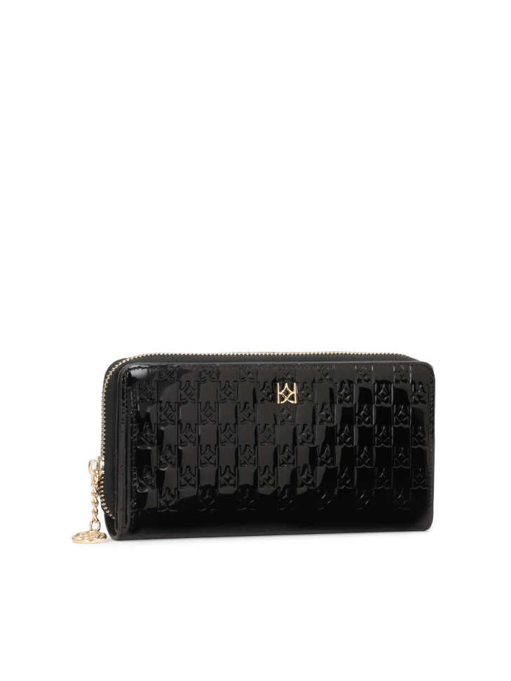 Portafoglio grande in vernice nera con design in rilievo ROLETTE