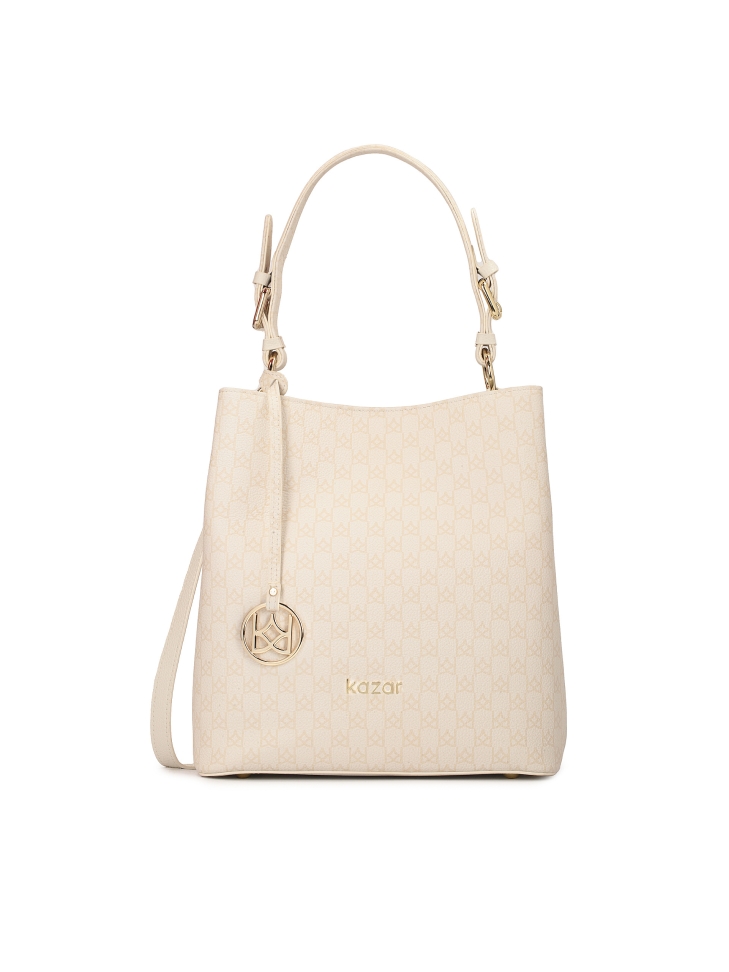 Borsa in pelle con stampa beige VICTORIA
