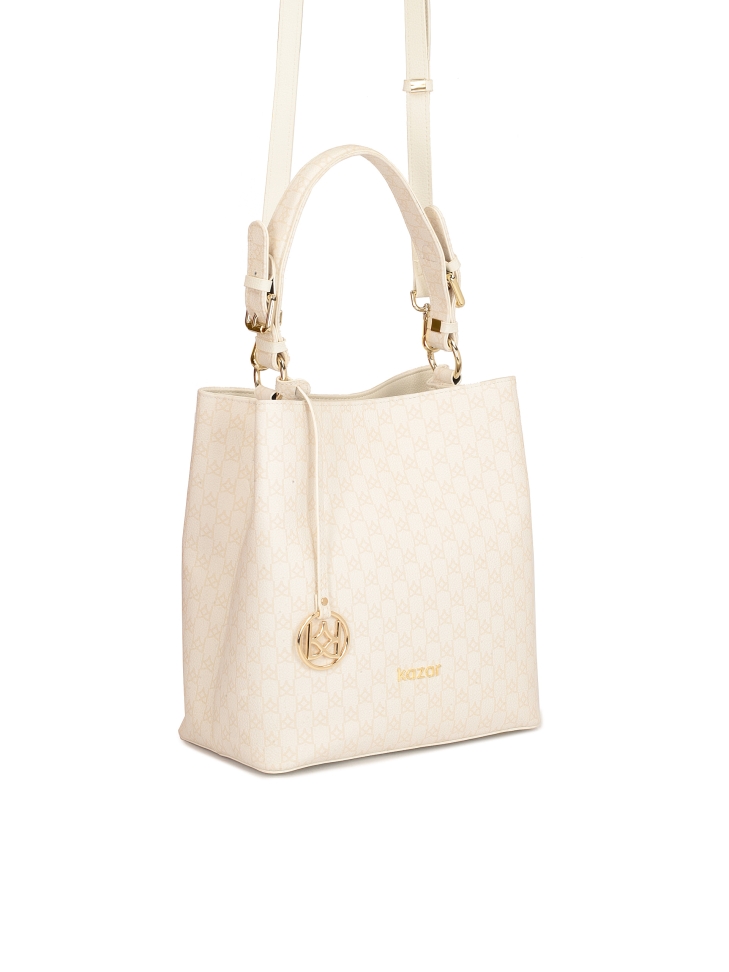 Borsa in pelle con stampa beige VICTORIA