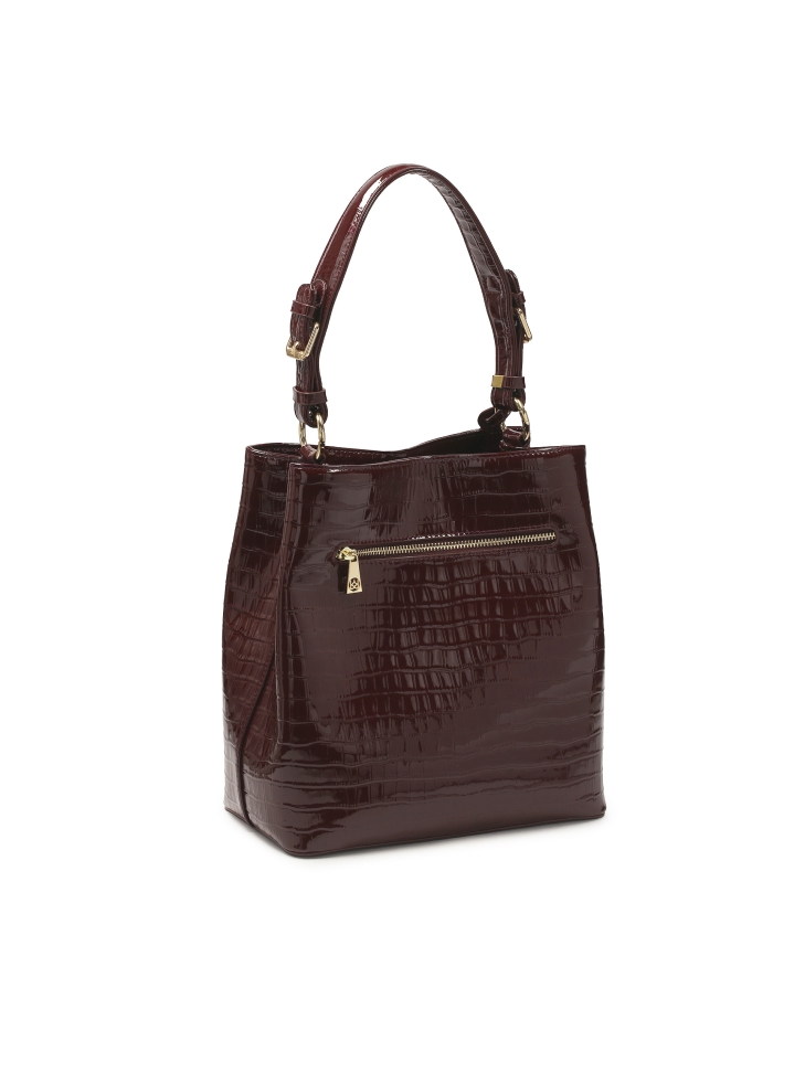 Borsa in vernice marrone con motivo esotico VICTORIA