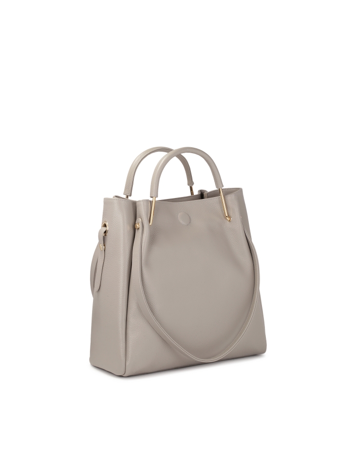 Borsa in pelle grigia con manici e tracolla in metallo ALEXANDRIA