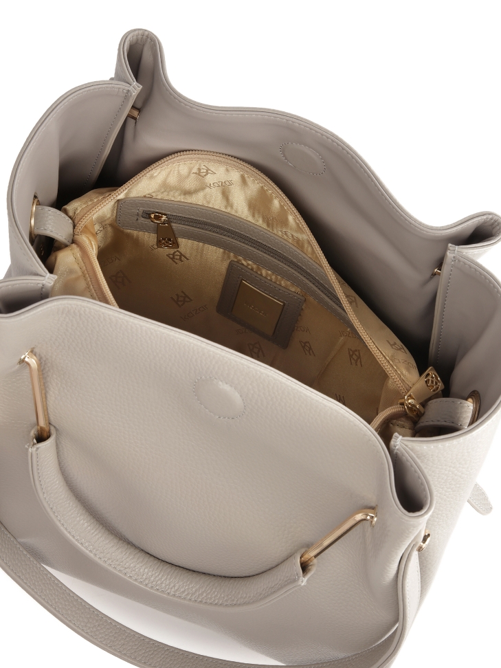 Borsa in pelle grigia con manici e tracolla in metallo ALEXANDRIA