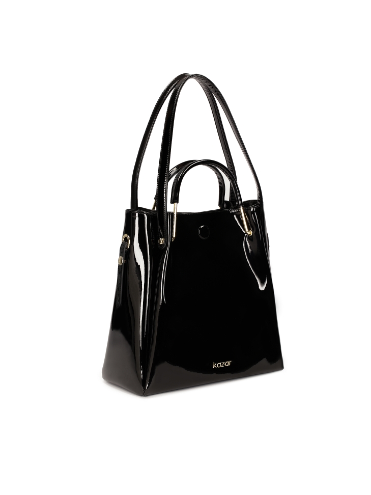 Borsa in vernice nera con manici in metallo ALEXANDRIA