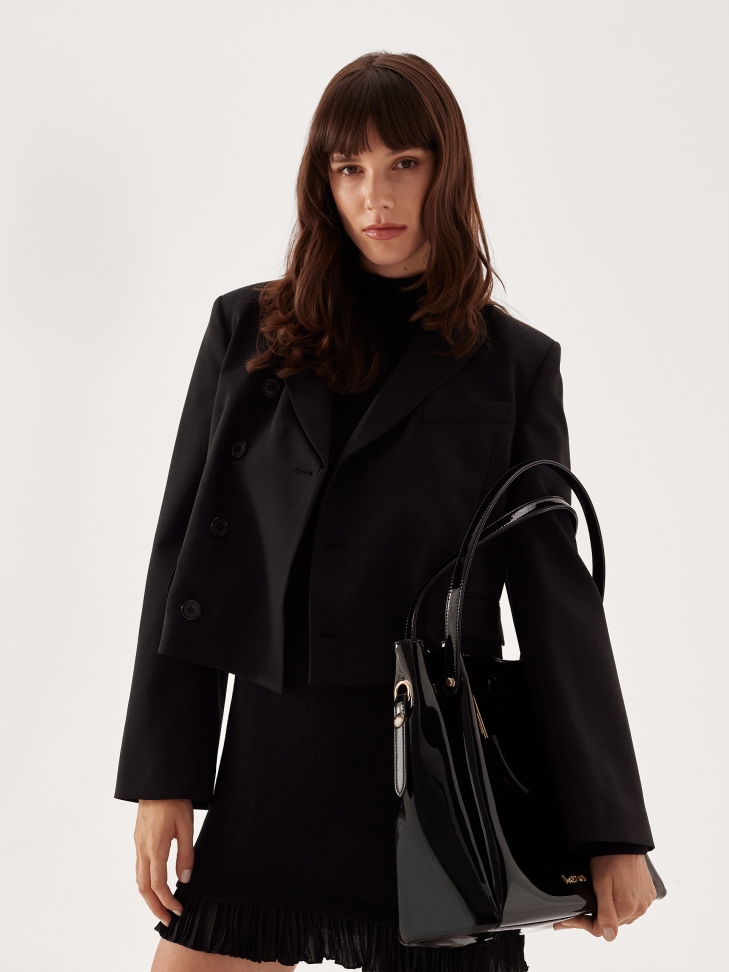 Borsa in vernice nera con manici in metallo ALEXANDRIA