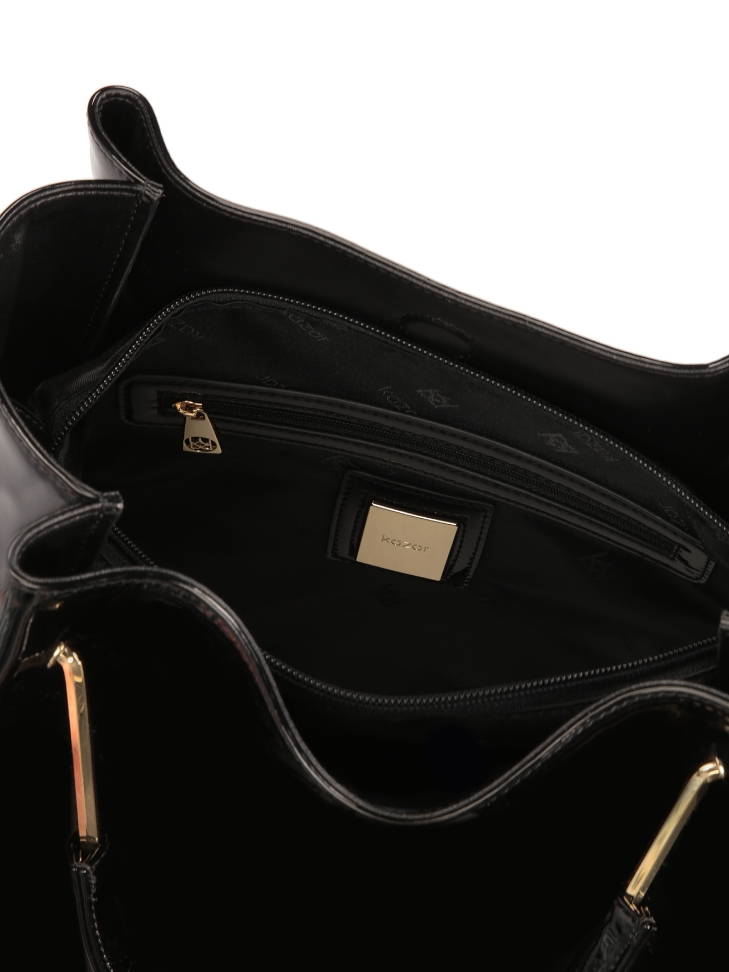 Borsa in vernice nera con manici in metallo ALEXANDRIA