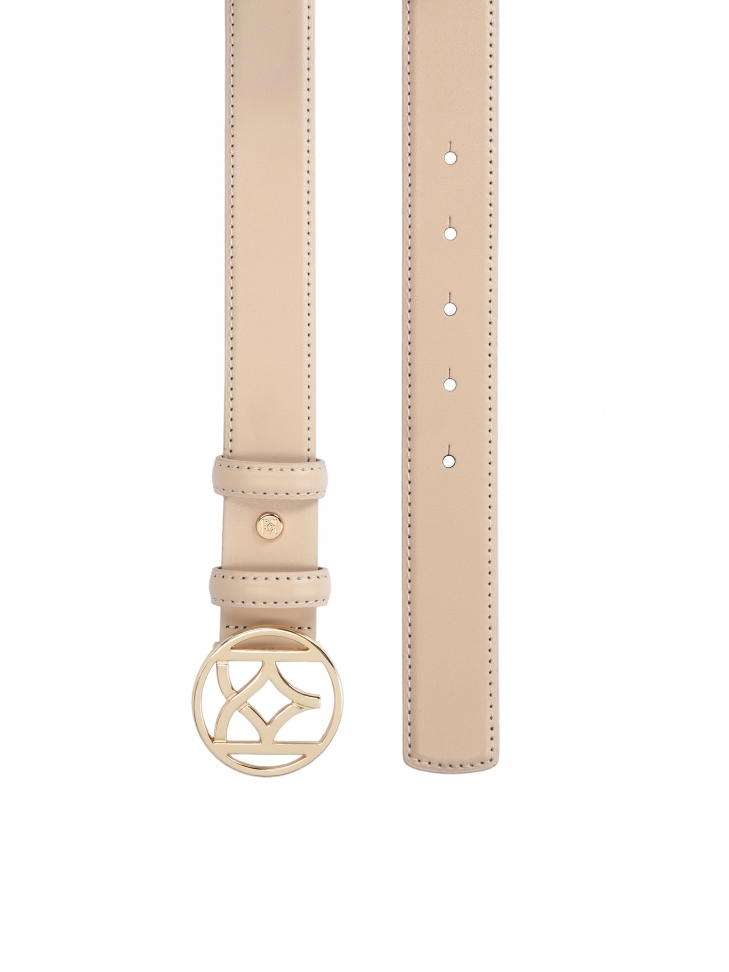 Cintura con fibbia grande in pelle fiore beige MANITA