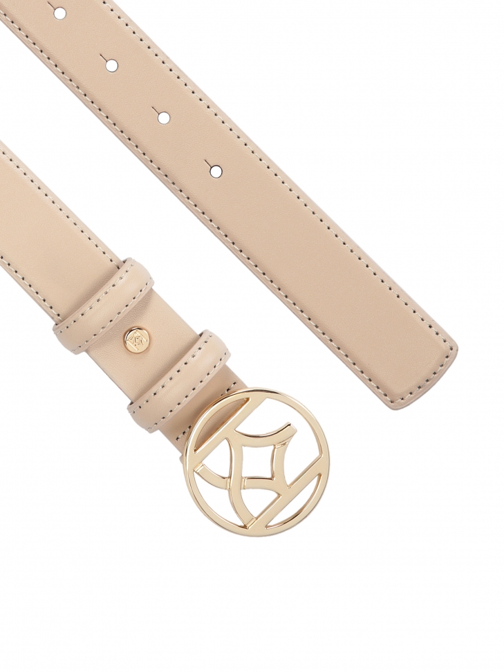 Cintura con fibbia grande in pelle fiore beige MANITA