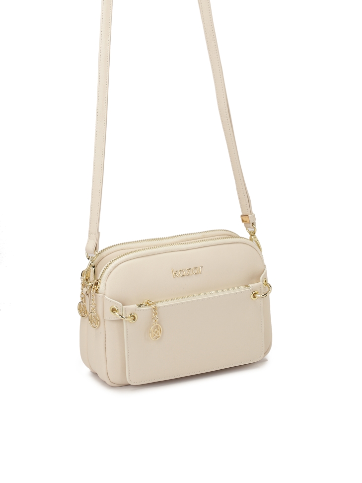 Borsetta a tre scomparti con cintura color crema RITA