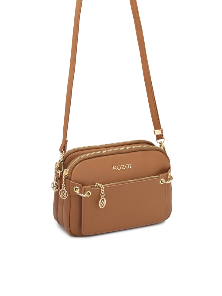 Borsa in pelle marrone chiaro con tracolla RITA