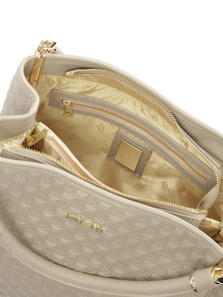 Capiente borsa a tracolla in pelle goffrata con motivo JENNY