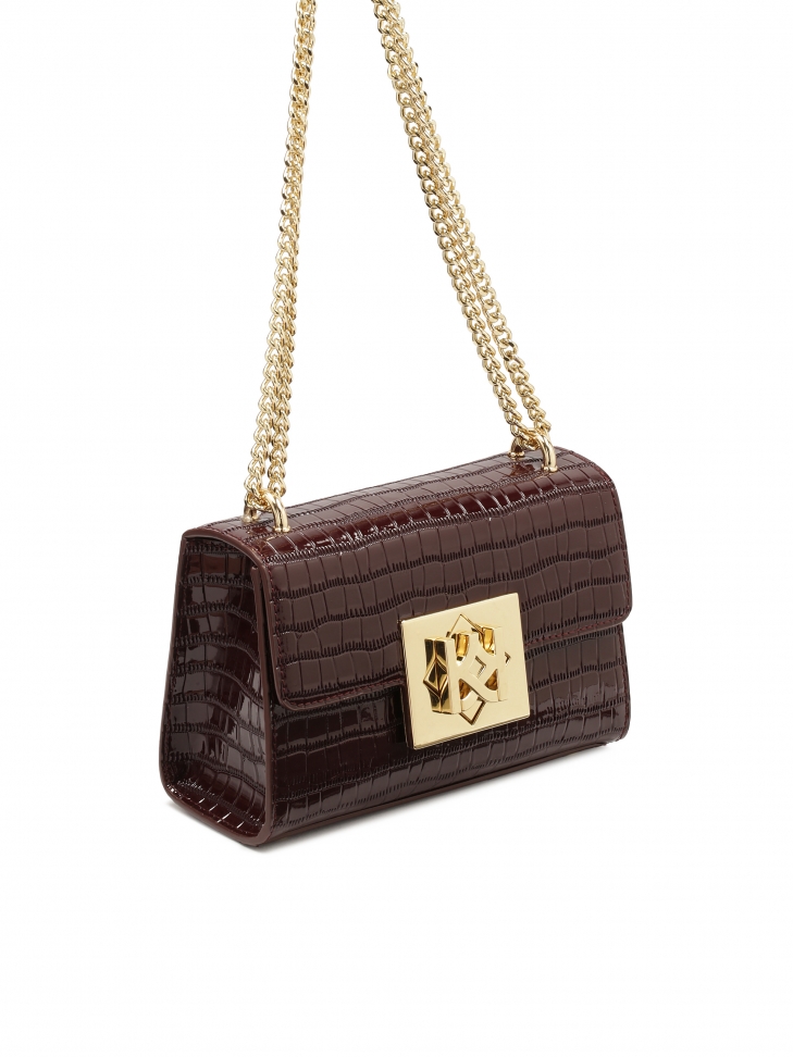 Borsa a mano marrone con motivo in rilievo e catena VIENA