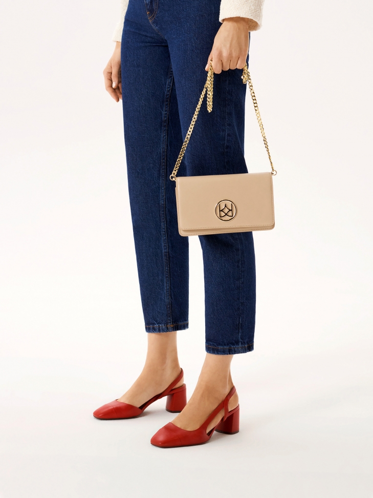 Borsa rettangolare in pelle con catena dorata POLI