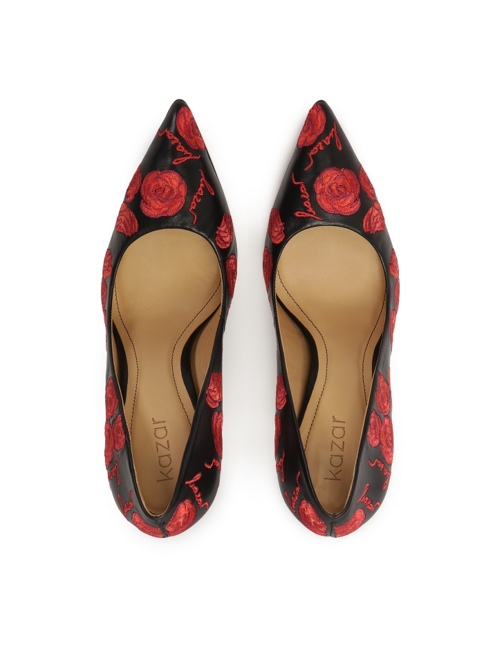 Eleganti tacchi a spillo neri con fiori rossi NEW NATALIE