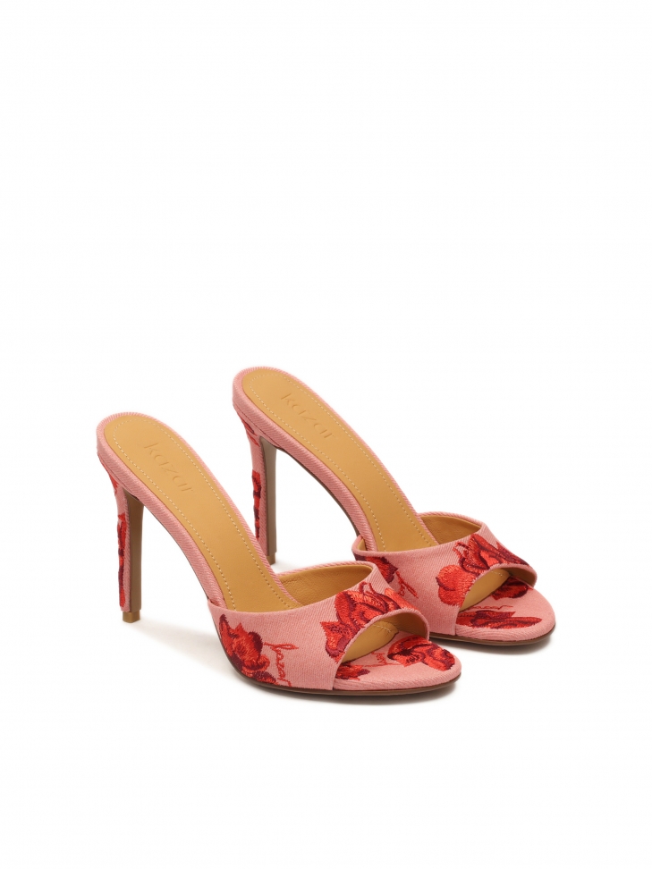 Mules in tessuto rosa con motivo floreale AUDE