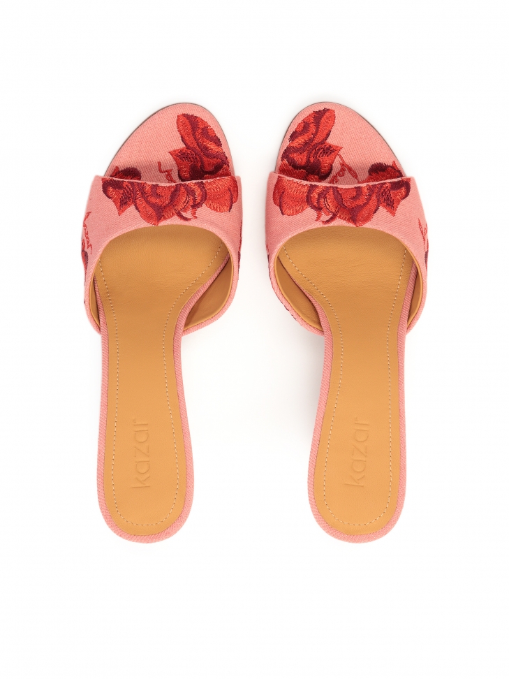 Mules in tessuto rosa con motivo floreale AUDE