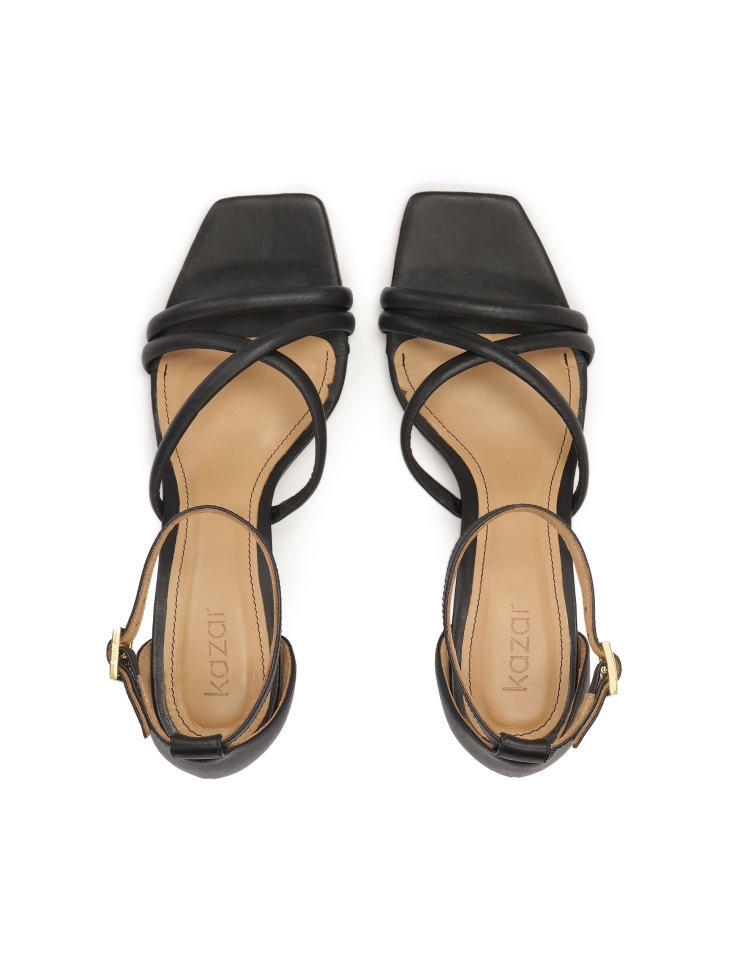 Sandali in pelle nera con tacco rivestito CIRI