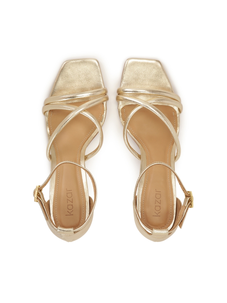 Sandali dorati con tacco rivestito e punta quadrata CIRI
