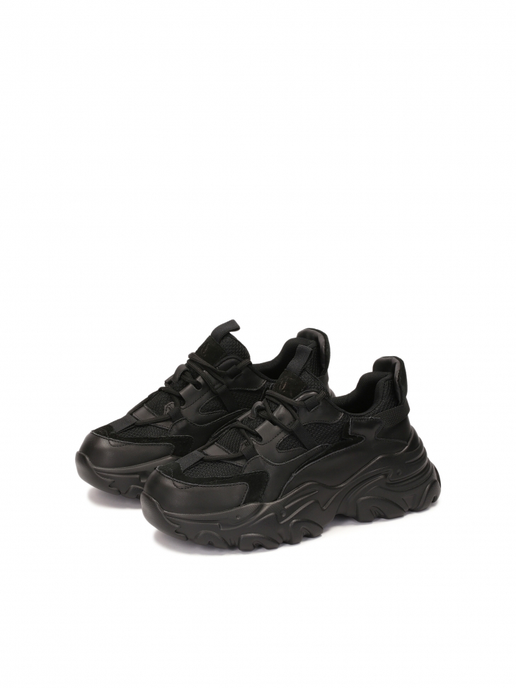 Sneakers moderne da donna in pelle nera con suola spessa KS IRA