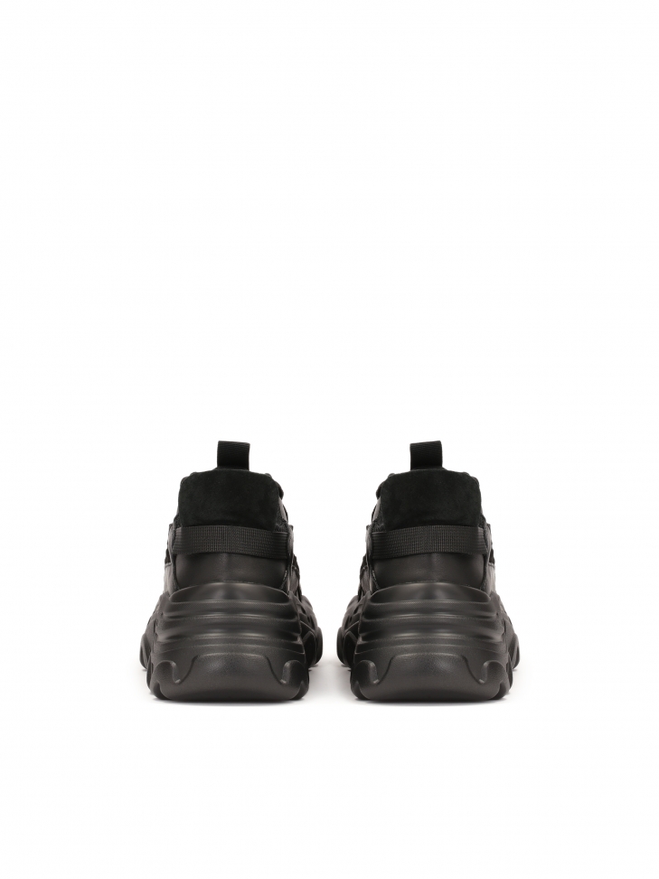 Sneakers moderne da donna in pelle nera con suola spessa KS IRA