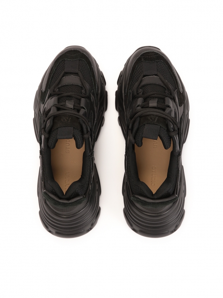 Sneakers moderne da donna in pelle nera con suola spessa KS IRA