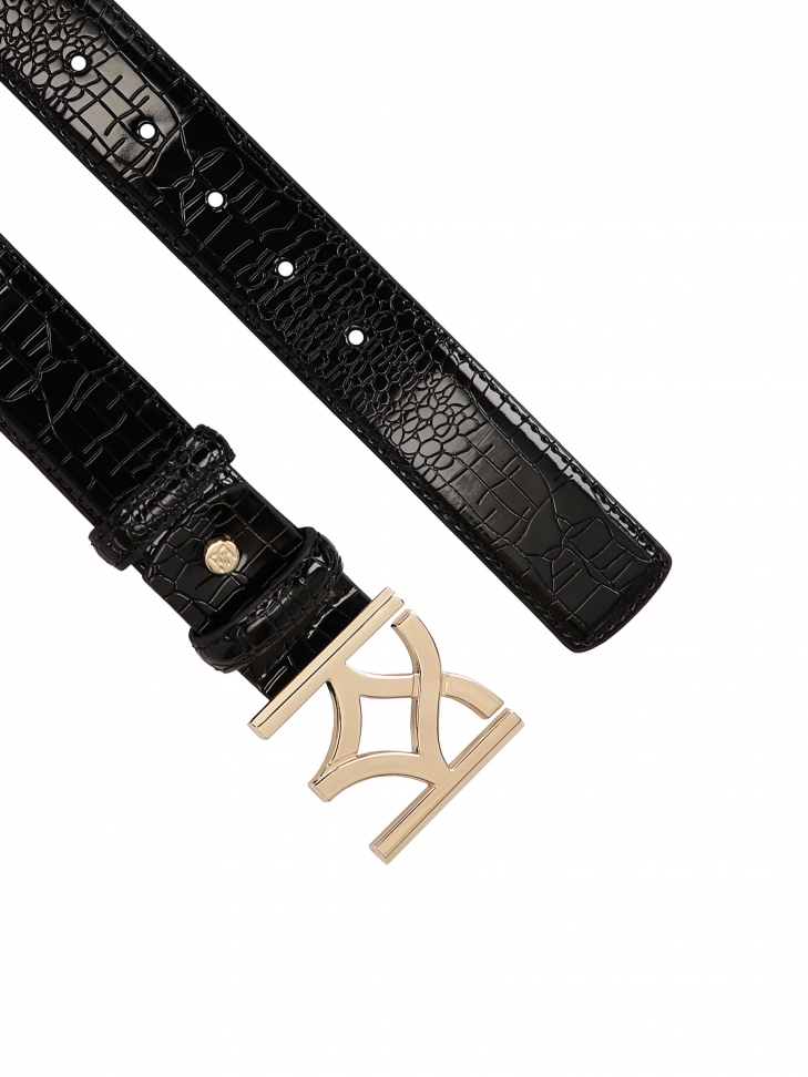 Cintura da donna in pelle nera goffrata MANUELA