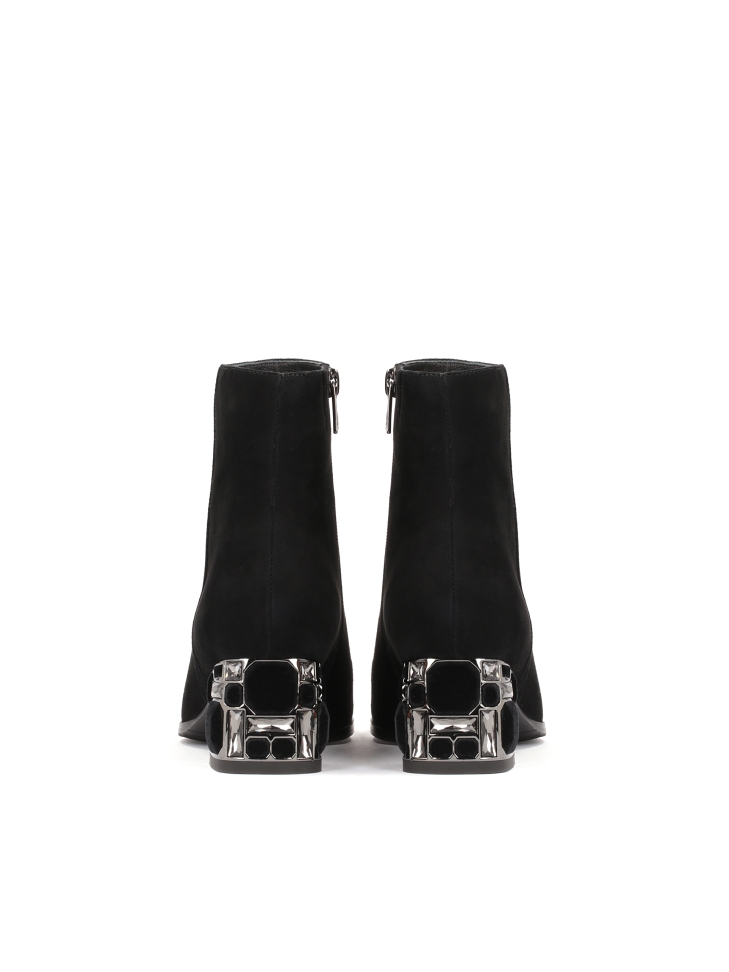 Stivali in pelle scamosciata con tacco largo decorato con grandi zirconi KATHLEEN