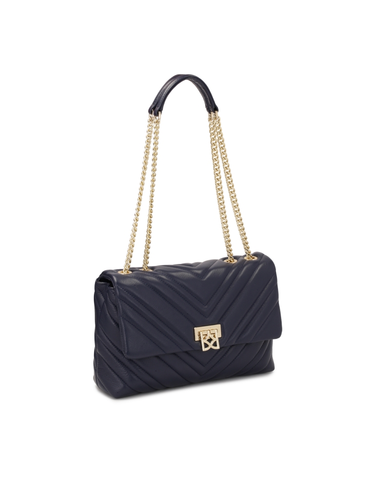 Borsa a mano con catena trapuntata blu navy HALLIE