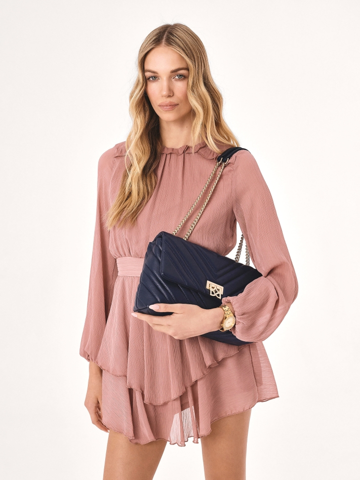 Borsa a mano con catena trapuntata blu navy HALLIE