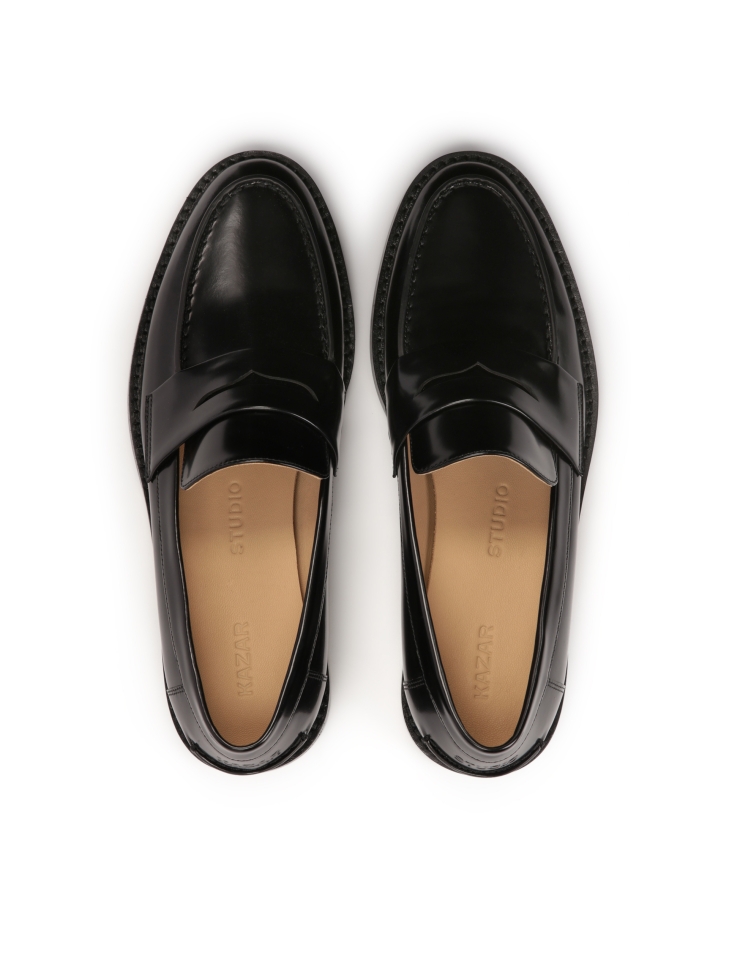 Mocassini neri eleganti in pelle fiore KS OLZA