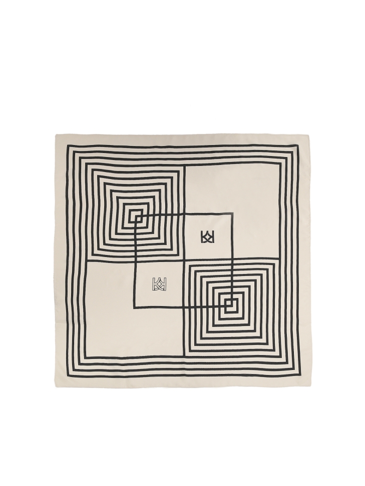 Sciarpa di seta beige con motivo geometrico nero HAMLEY